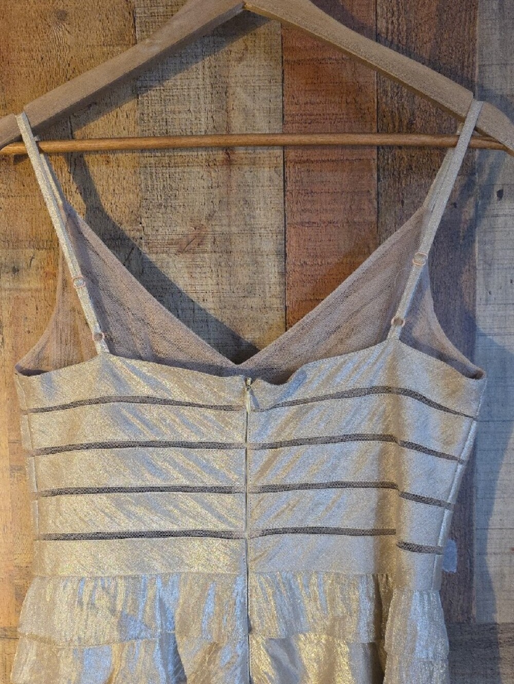 Adrianna Papell Shimmery Ivory Tiered V-Neck Mini Dress - Picture 6 of 10